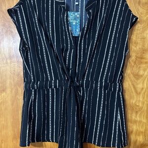 Black and White Striped Button-Up Top